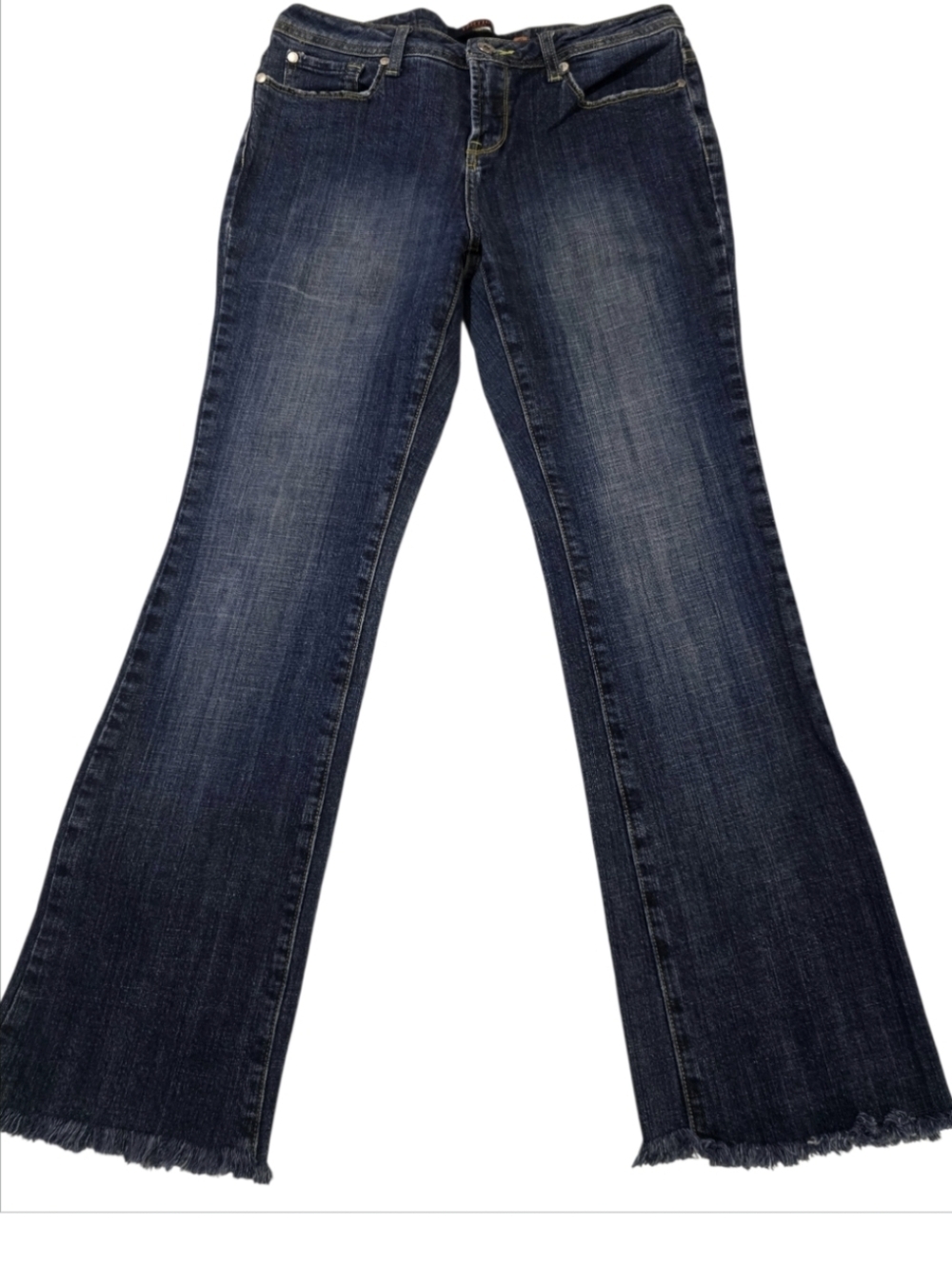 Vertigo Jeans Bootcut Raw Hem Denim Size 8 Dark Wash Stretch Flare